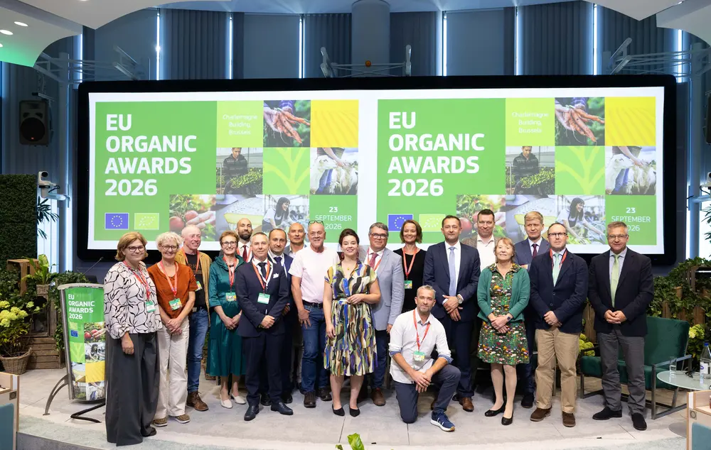 Winners of the EU Organics Awards 2026 with EU Commissioner for Agriculture Hansen